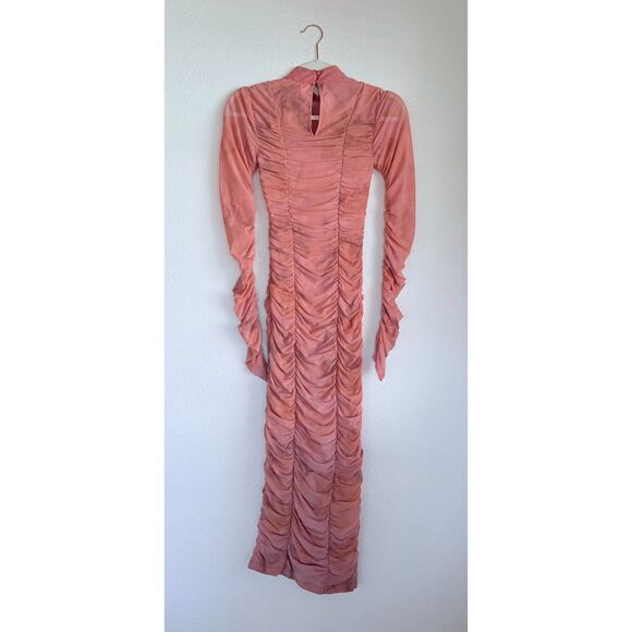 Rococo Sand Mabel Tie Dyed Ruched Long Sleeve Midi Dress in Pink & Orange Sz XS - Picture 8 of 15